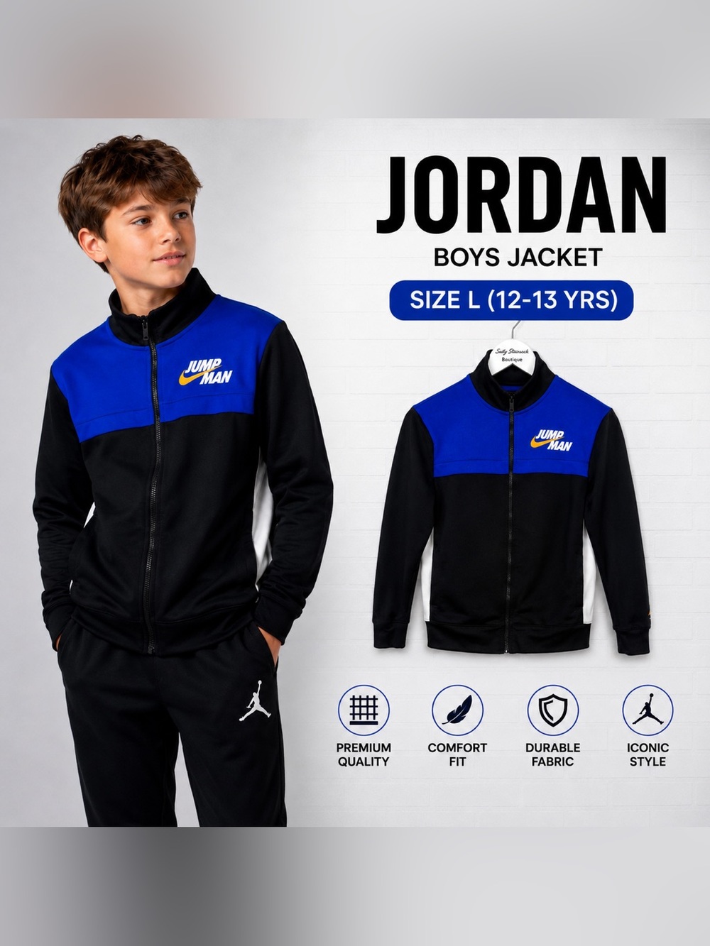Jordan Boys Full-Zip Track Jacket – Size L (12–13 Years)